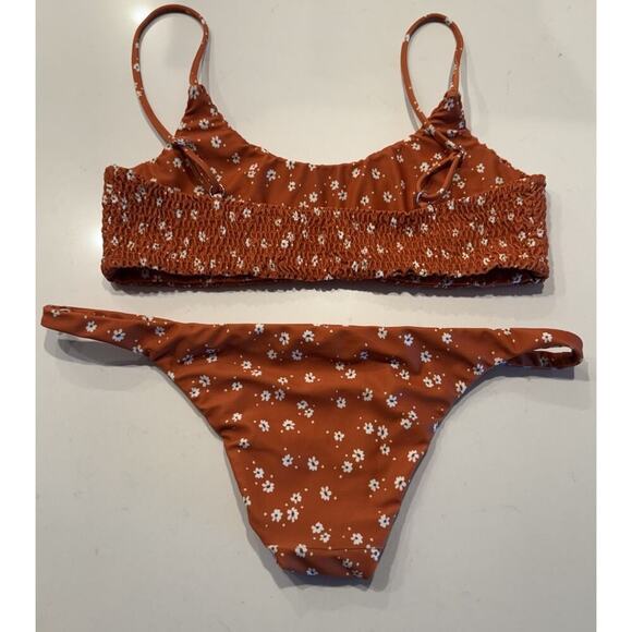 Faithful The Brand Bikini Set Size Large Shirred Lindsay & Luna Orange Floral - Picture 3 of 11